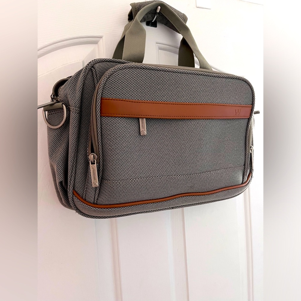 Woven Fabric with Leather Luggage Bag